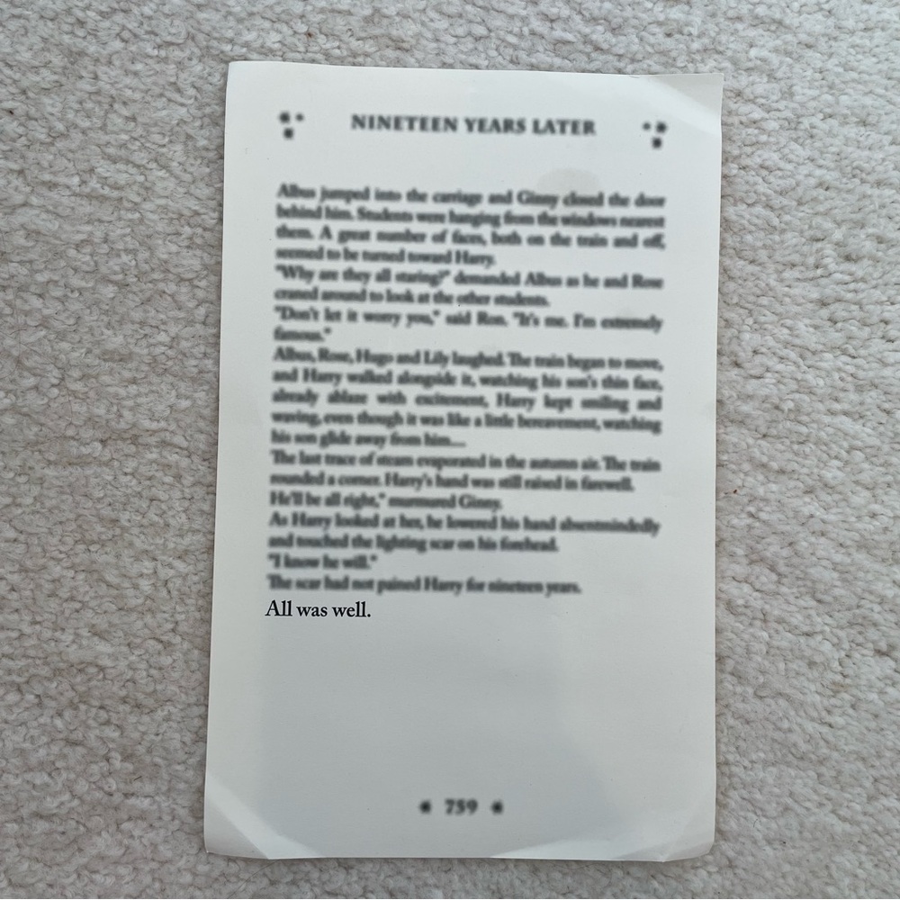 “Harry Potter” LitJoy Crate “All Was Well” Final Page